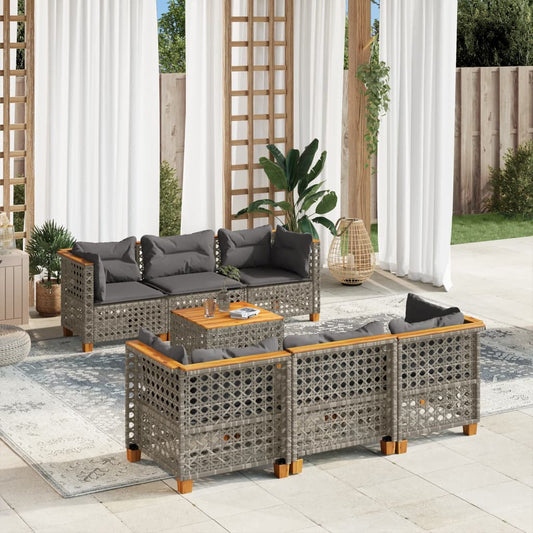 Set Divani da Giardino 7 pz con Cuscini Grigio in Polyrattan - homemem39
