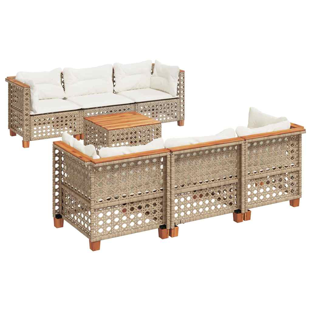 Set Divani da Giardino 7 pz con Cuscini Beige in Polyrattan | homemem39