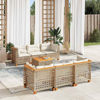 Set Divani da Giardino 7 pz con Cuscini Beige in Polyrattan | homemem39
