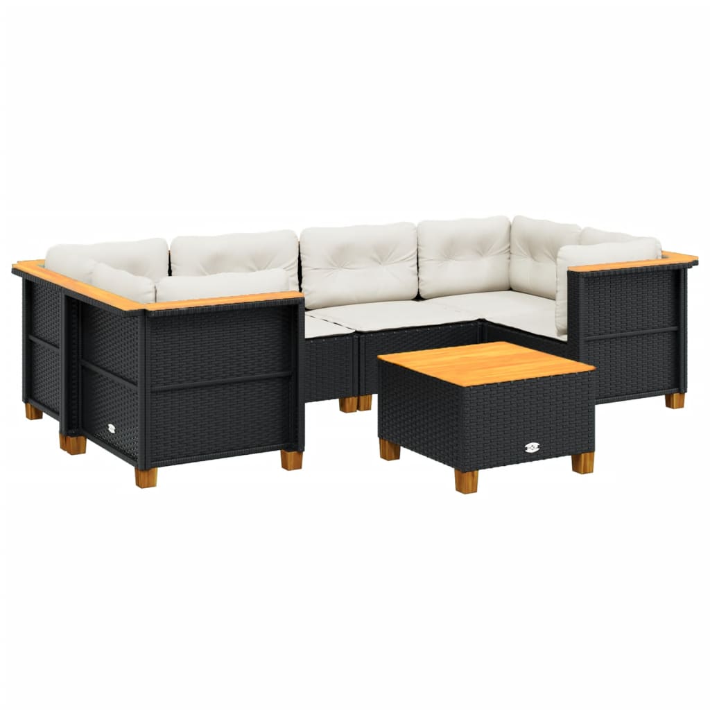 Set Divani da Giardino con Cuscini 7pz Nero Polyrattan | homemem39
