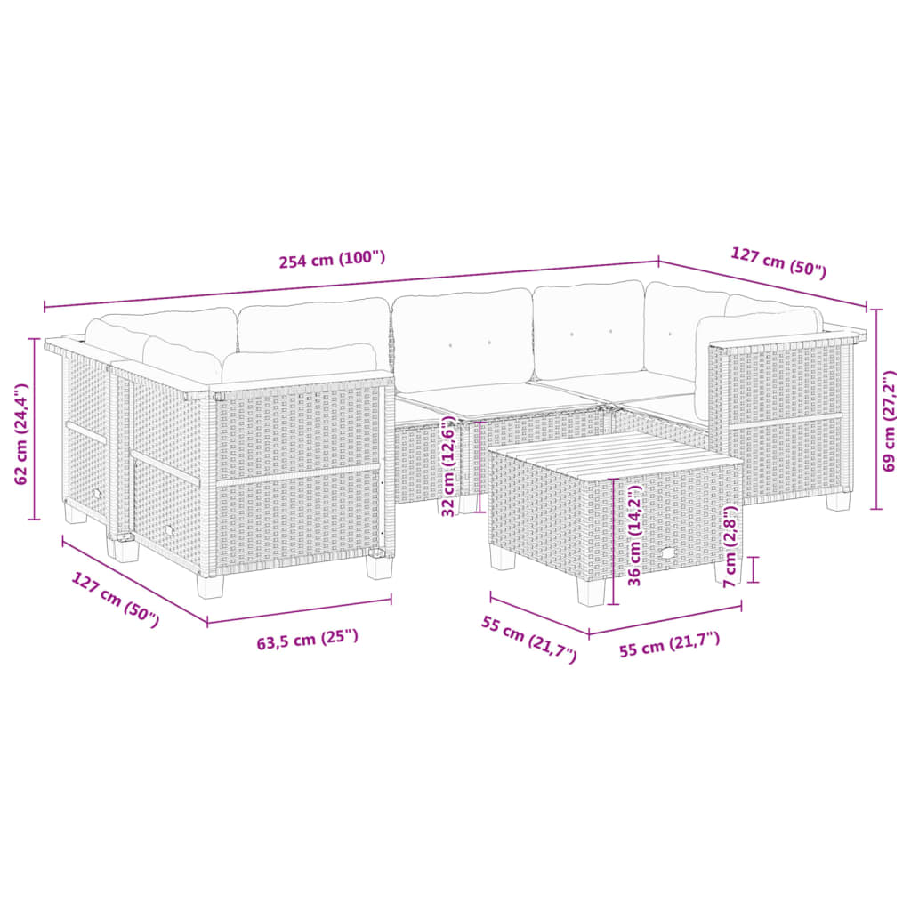 Set Divani da Giardino con Cuscini 7pz Nero Polyrattan | homemem39