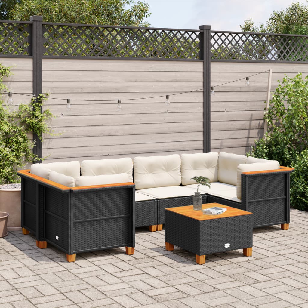 Set Divani da Giardino con Cuscini 7pz Nero Polyrattan | homemem39