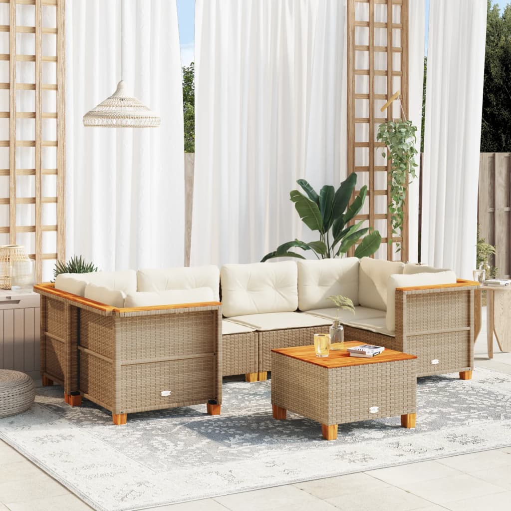 Set Divani da Giardino 7 pz con Cuscini Beige in Polyrattan - homemem39