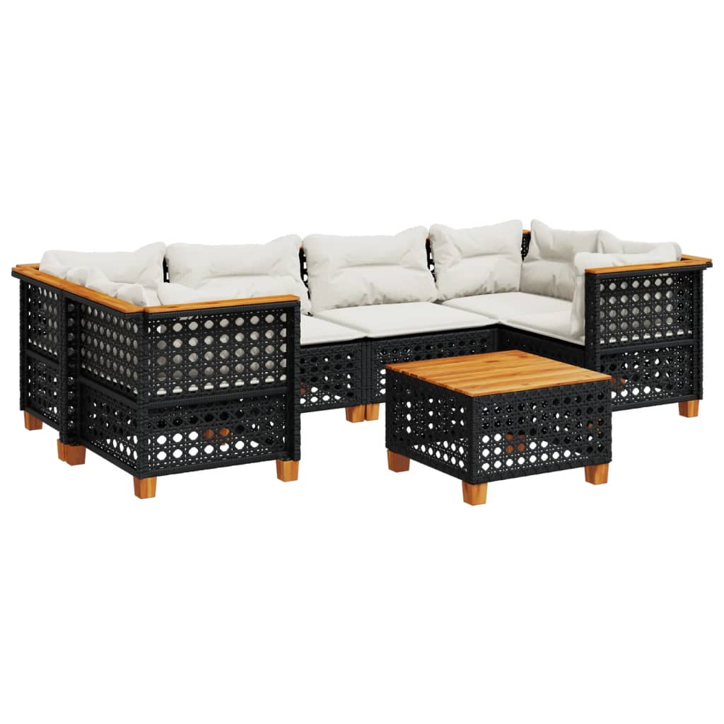 Set Divani da Giardino con Cuscini 7pz Nero Polyrattan | homemem39