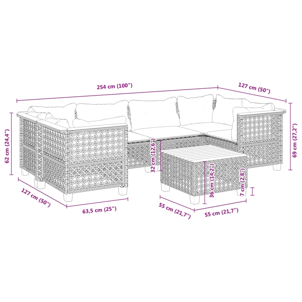 Set Divani da Giardino con Cuscini 7pz Nero Polyrattan | homemem39