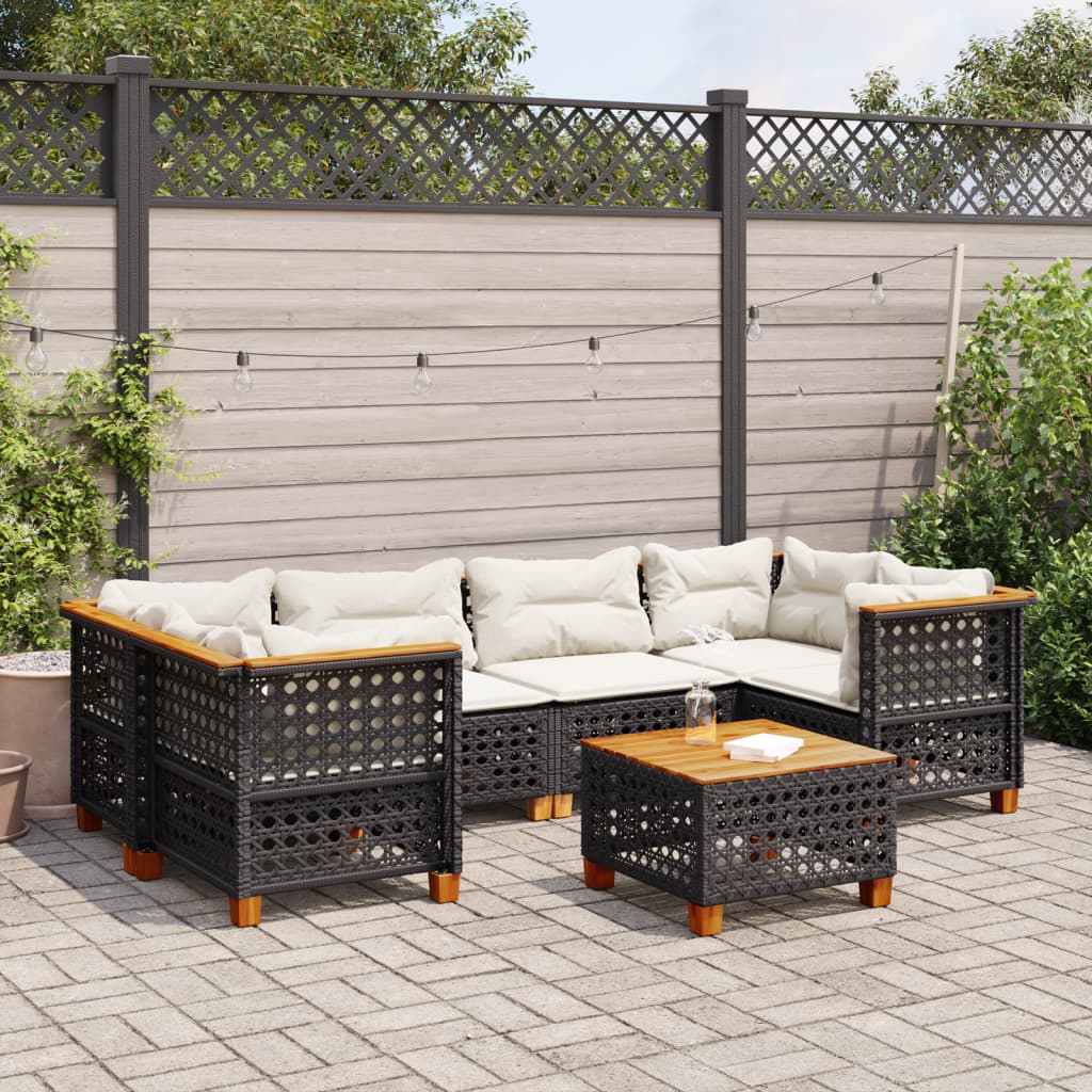 Set Divani da Giardino con Cuscini 7pz Nero Polyrattan | homemem39