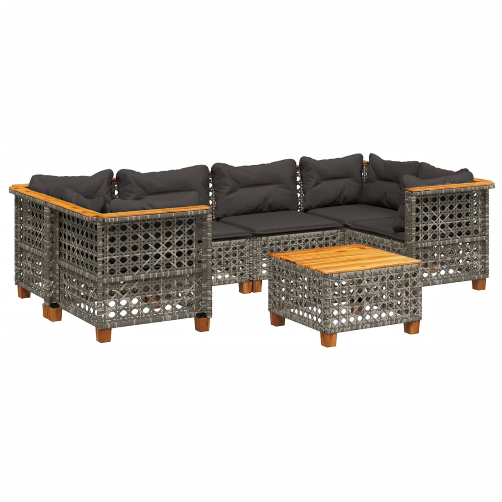Set Divani da Giardino 7 pz con Cuscini Grigio in Polyrattan | homemem39