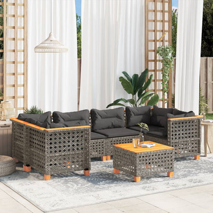 Set Divani da Giardino 7 pz con Cuscini Grigio in Polyrattan | homemem39