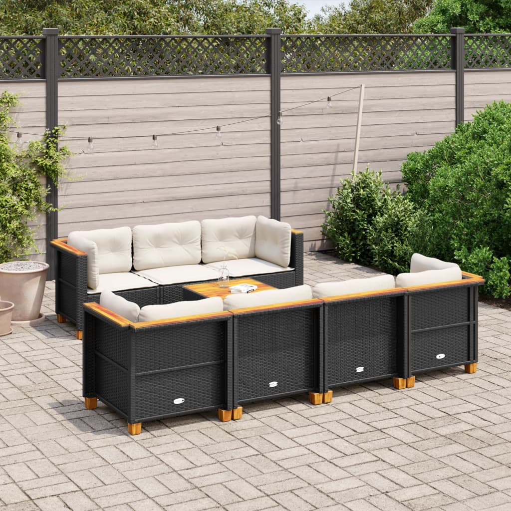 Set Divani da Giardino con Cuscini 8 pz Nero in Polyrattan - homemem39