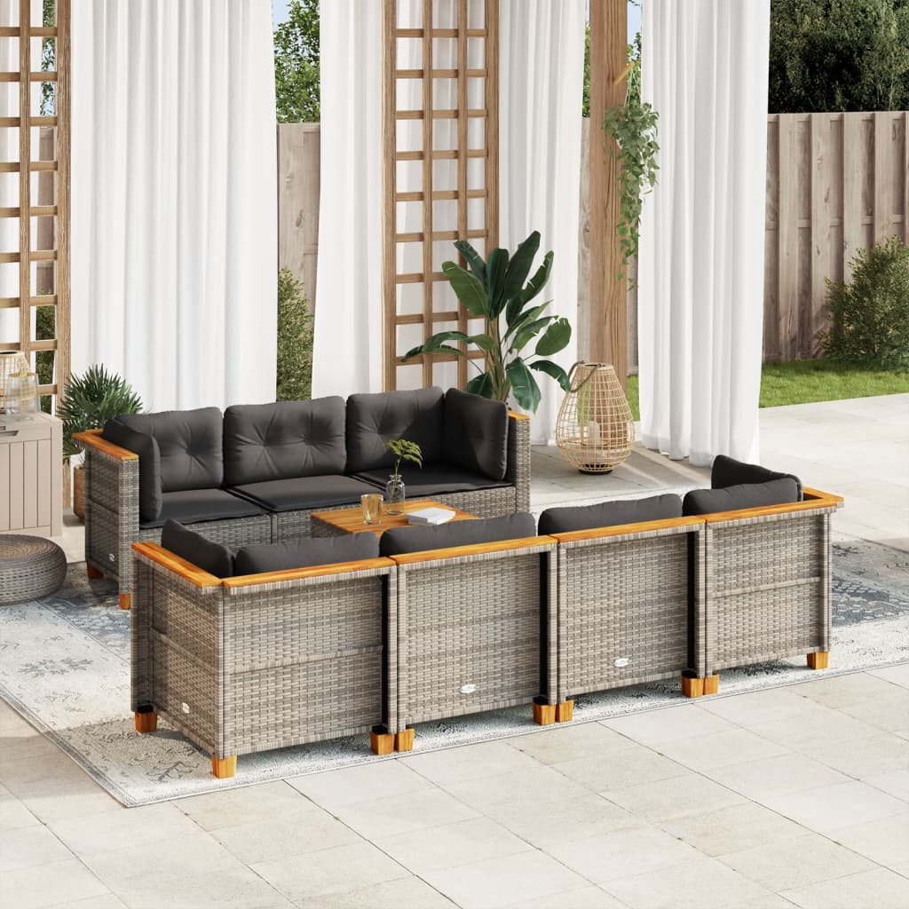 Set Divano da Giardino 8 pz con Cuscini Grigio in Polyrattan - homemem39