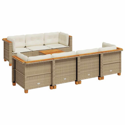 Set Divano da Giardino 8 pz con Cuscini Beige in Polyrattan - homemem39