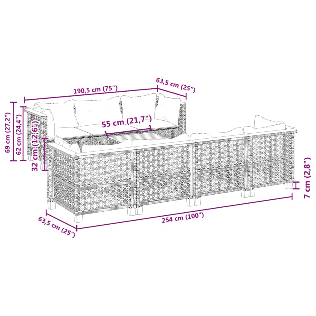 Set Divani da Giardino con Cuscini 8 pz Nero in Polyrattan | homemem39