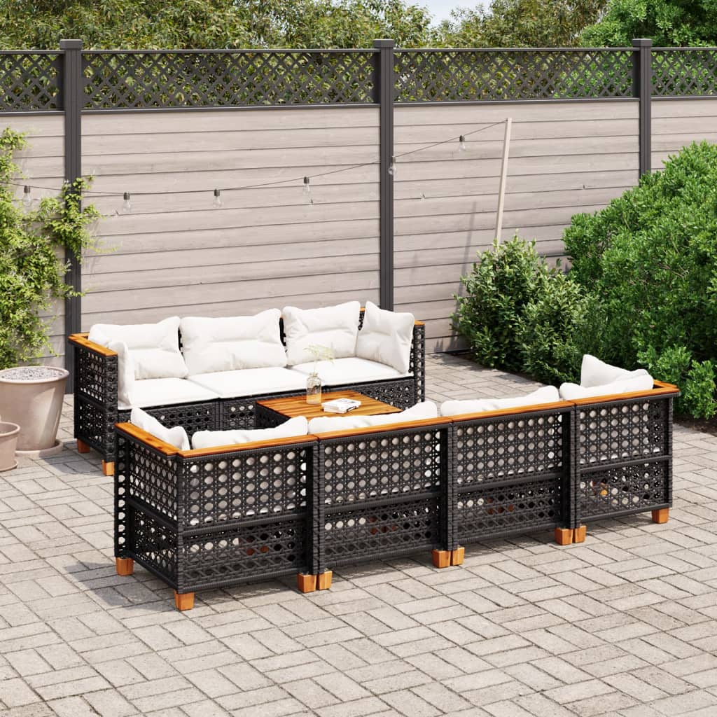 Set Divani da Giardino con Cuscini 8 pz Nero in Polyrattan | homemem39