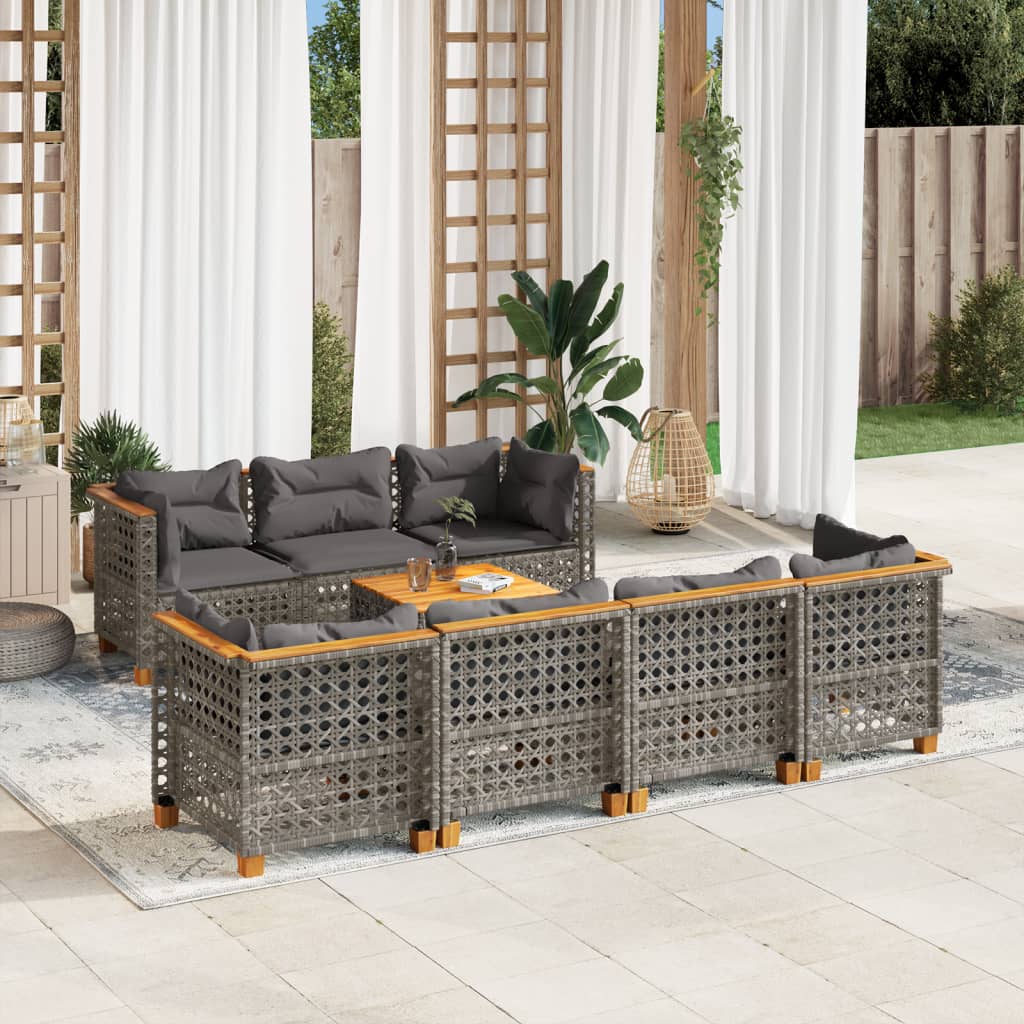 Set Divano da Giardino 8 pz con Cuscini Grigio in Polyrattan | homemem39