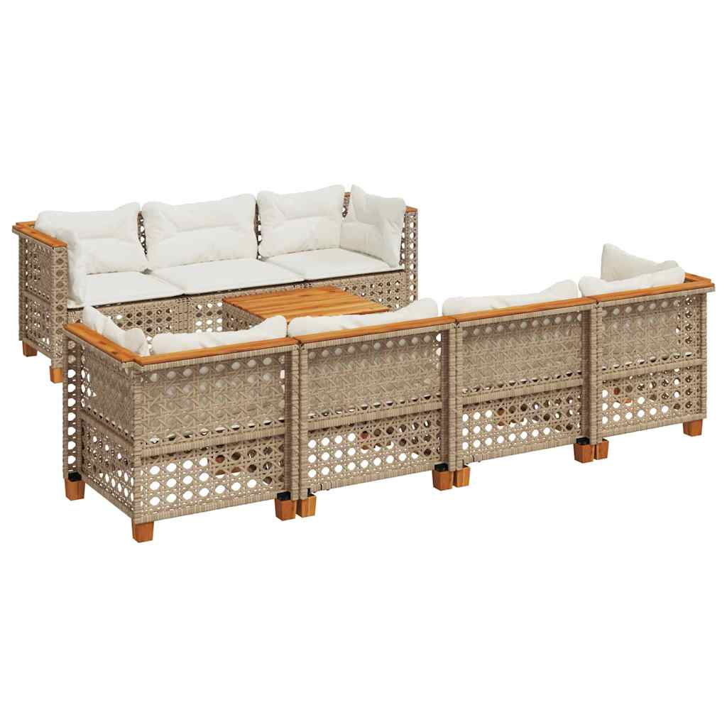 Set Divano da Giardino 8 pz con Cuscini Beige in Polyrattan | homemem39