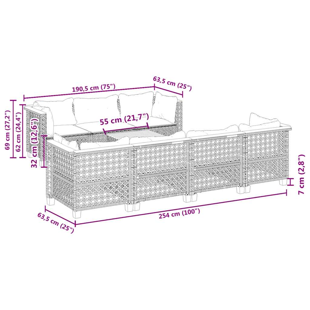 Set Divano da Giardino 8 pz con Cuscini Beige in Polyrattan | homemem39