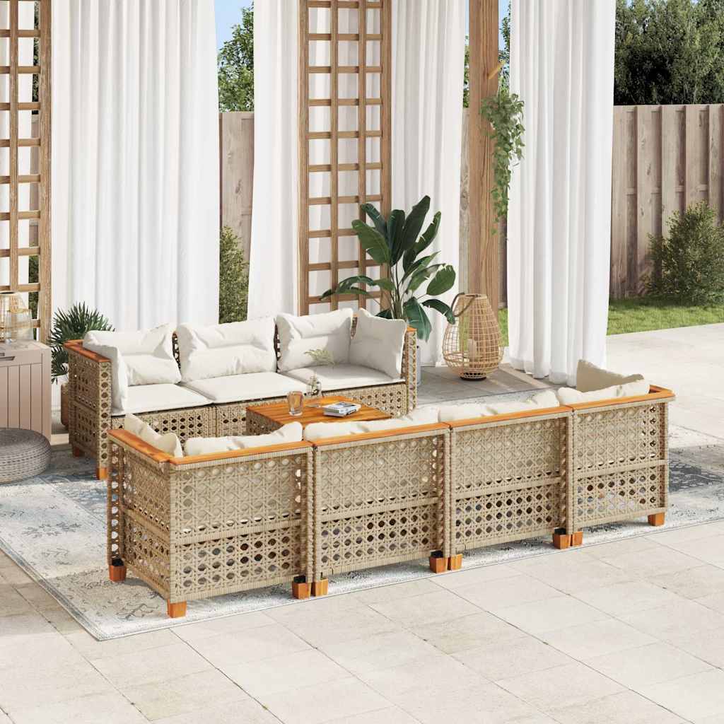 Set Divano da Giardino 8 pz con Cuscini Beige in Polyrattan | homemem39