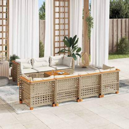 Set Divano da Giardino 8 pz con Cuscini Beige in Polyrattan | homemem39