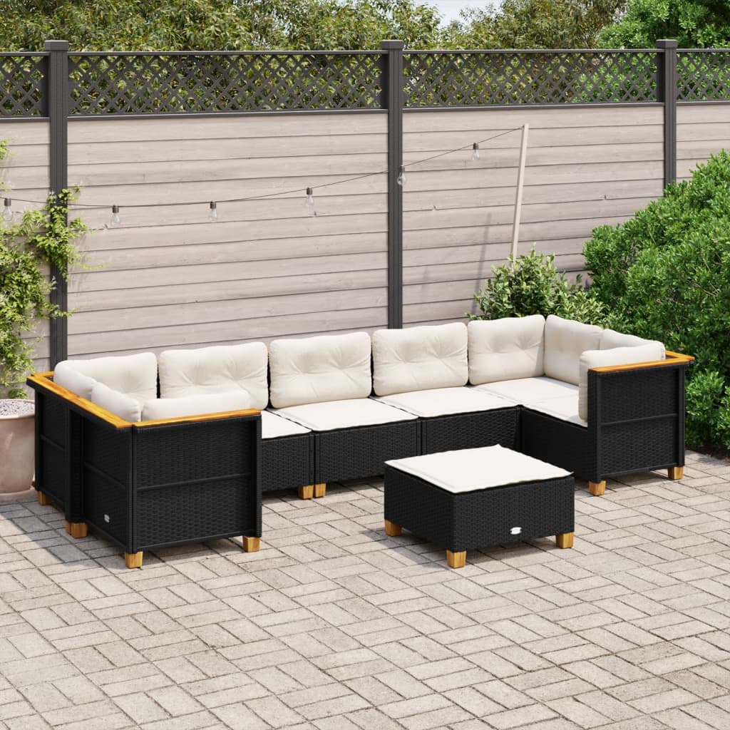 Set Divani da Giardino con Cuscini 8 pz Nero in Polyrattan - homemem39