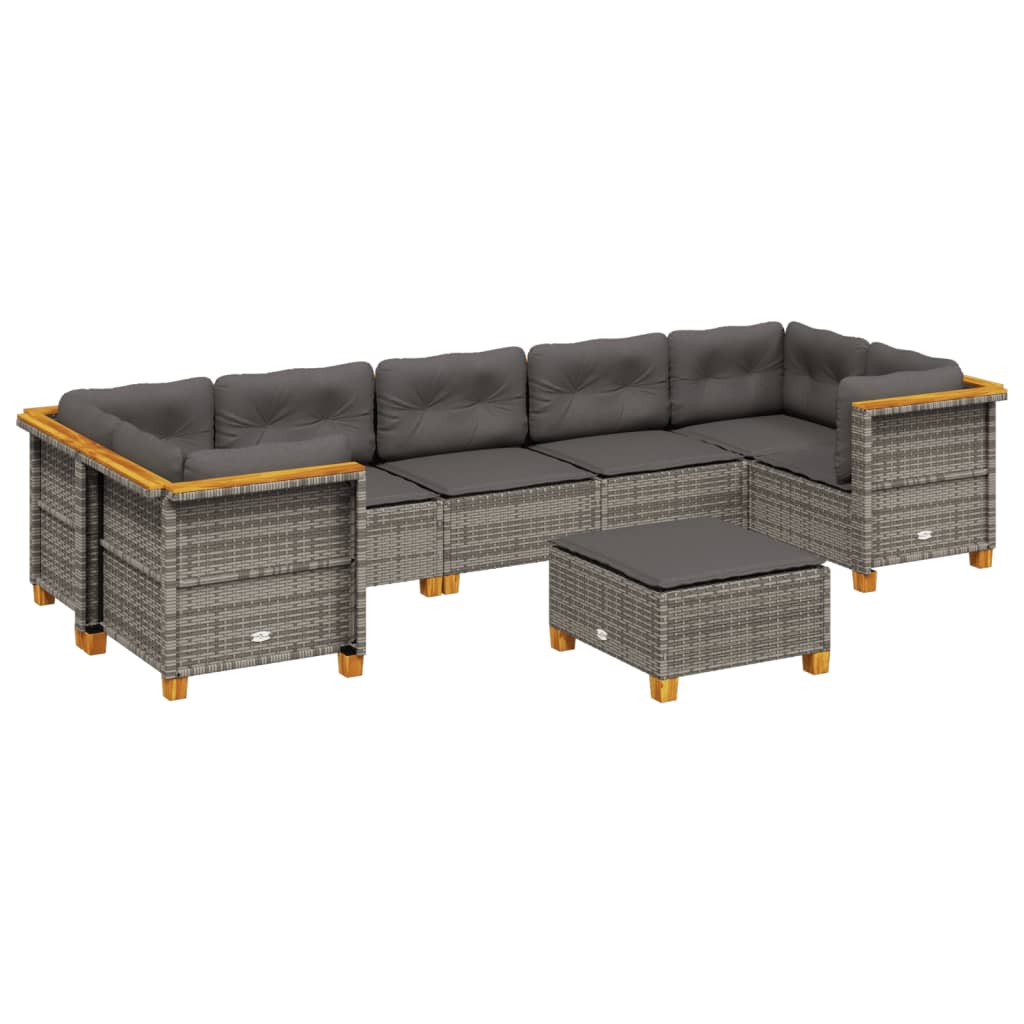Set Divano da Giardino 8 pz con Cuscini Grigio in Polyrattan - homemem39