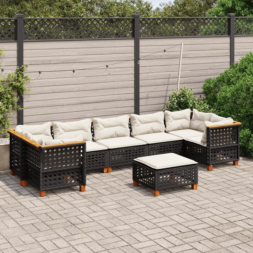 Set Divani da Giardino con Cuscini 8 pz Nero in Polyrattan - homemem39