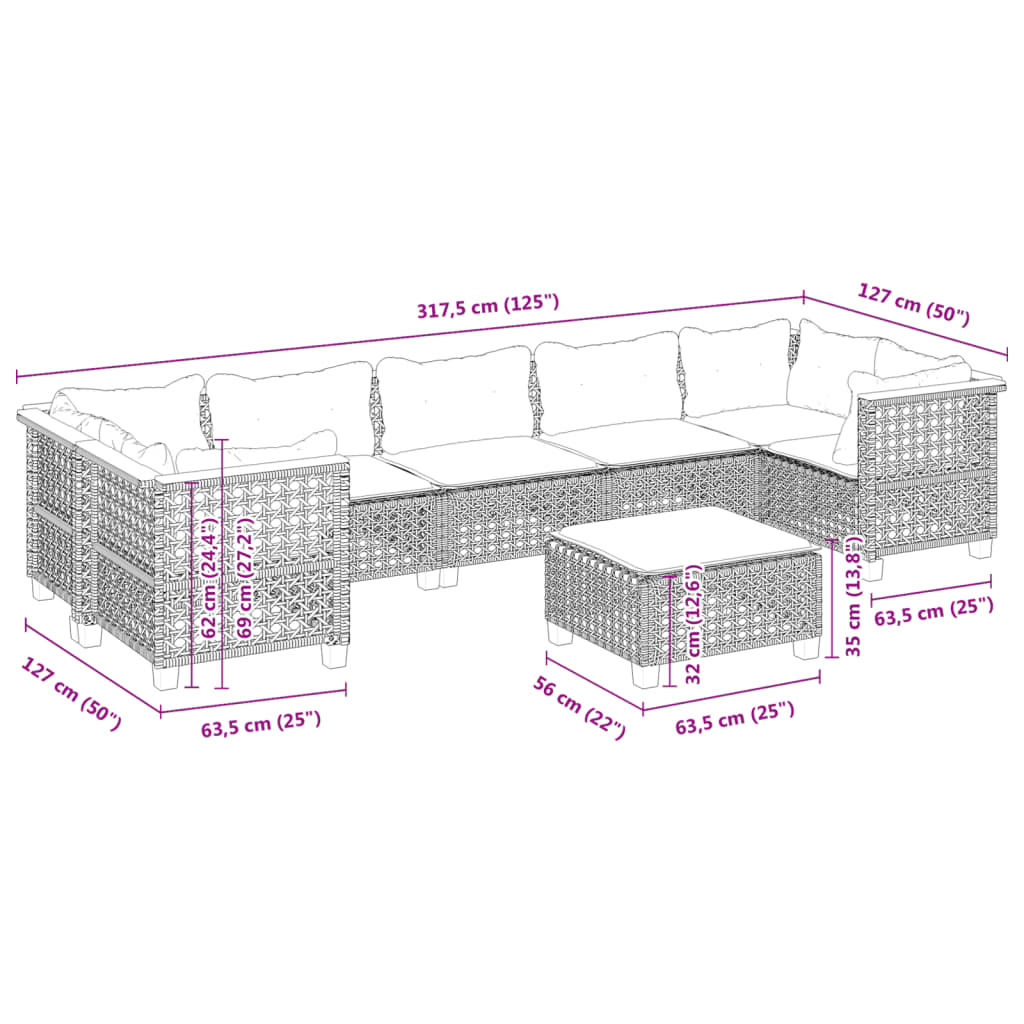 Set Divano da Giardino 8 pz con Cuscini Grigio in Polyrattan | homemem39