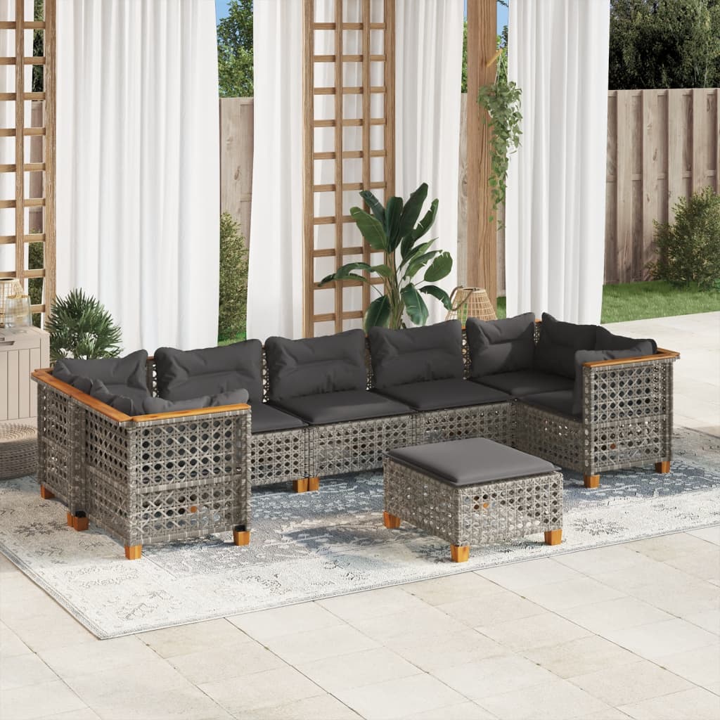 Set Divano da Giardino 8 pz con Cuscini Grigio in Polyrattan | homemem39