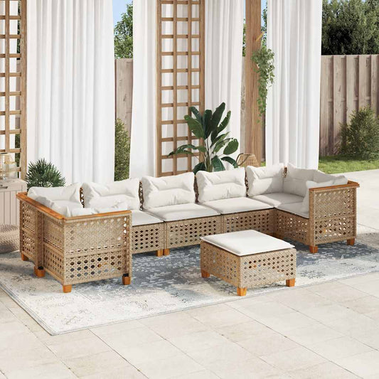 Set Divano da Giardino 8 pz con Cuscini Beige in Polyrattan