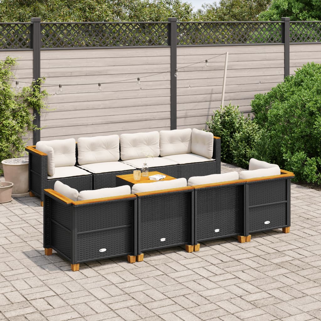 Set Divani da Giardino 9 pz con Cuscini Nero in Polyrattan - homemem39