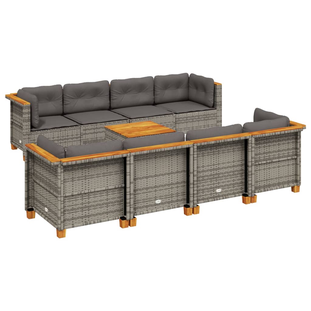 Set Divano da Giardino 9 pz con Cuscini Grigio in Polyrattan | homemem39
