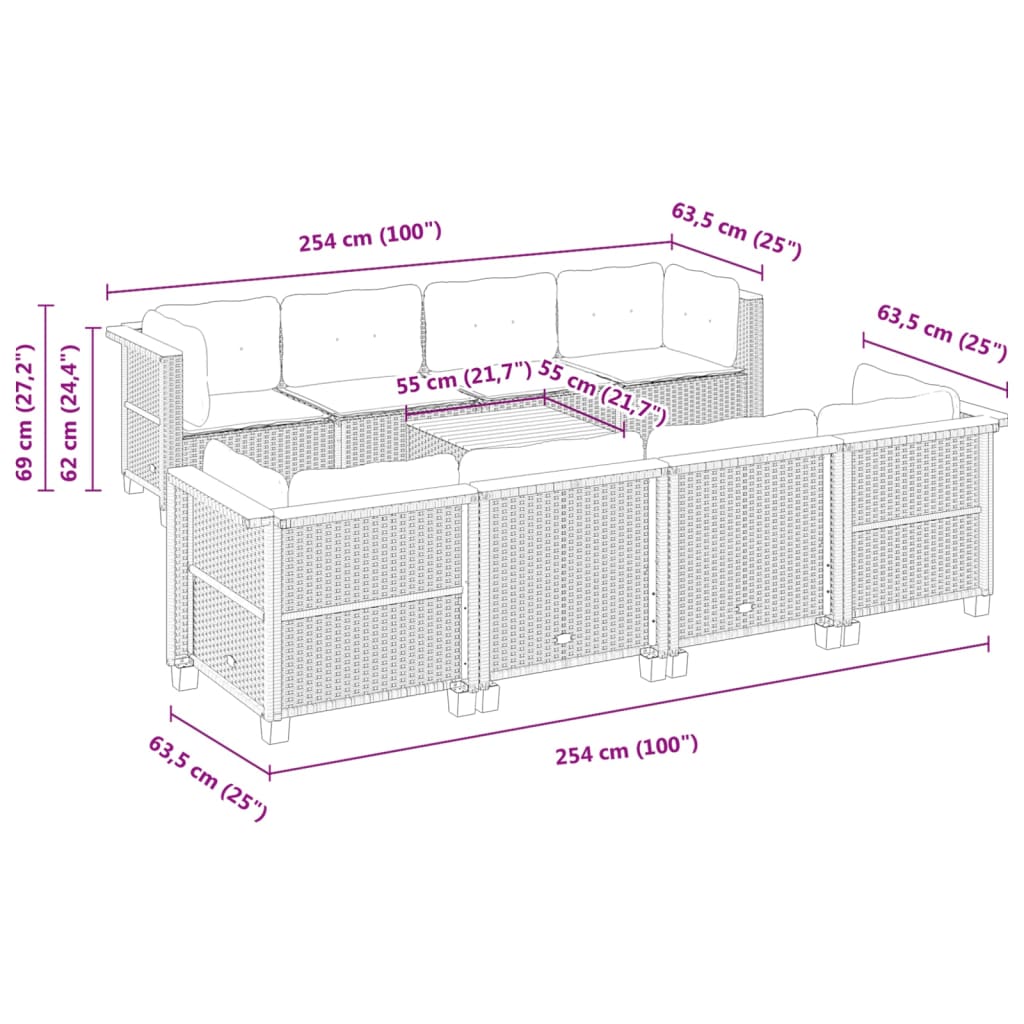 Set Divano da Giardino 9 pz con Cuscini Grigio in Polyrattan | homemem39