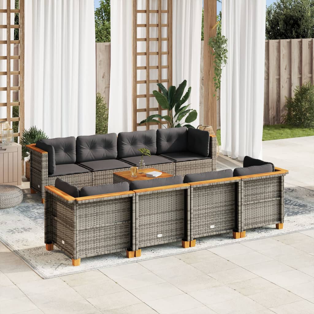 Set Divano da Giardino 9 pz con Cuscini Grigio in Polyrattan | homemem39
