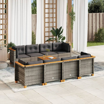 Set Divano da Giardino 9 pz con Cuscini Grigio in Polyrattan | homemem39