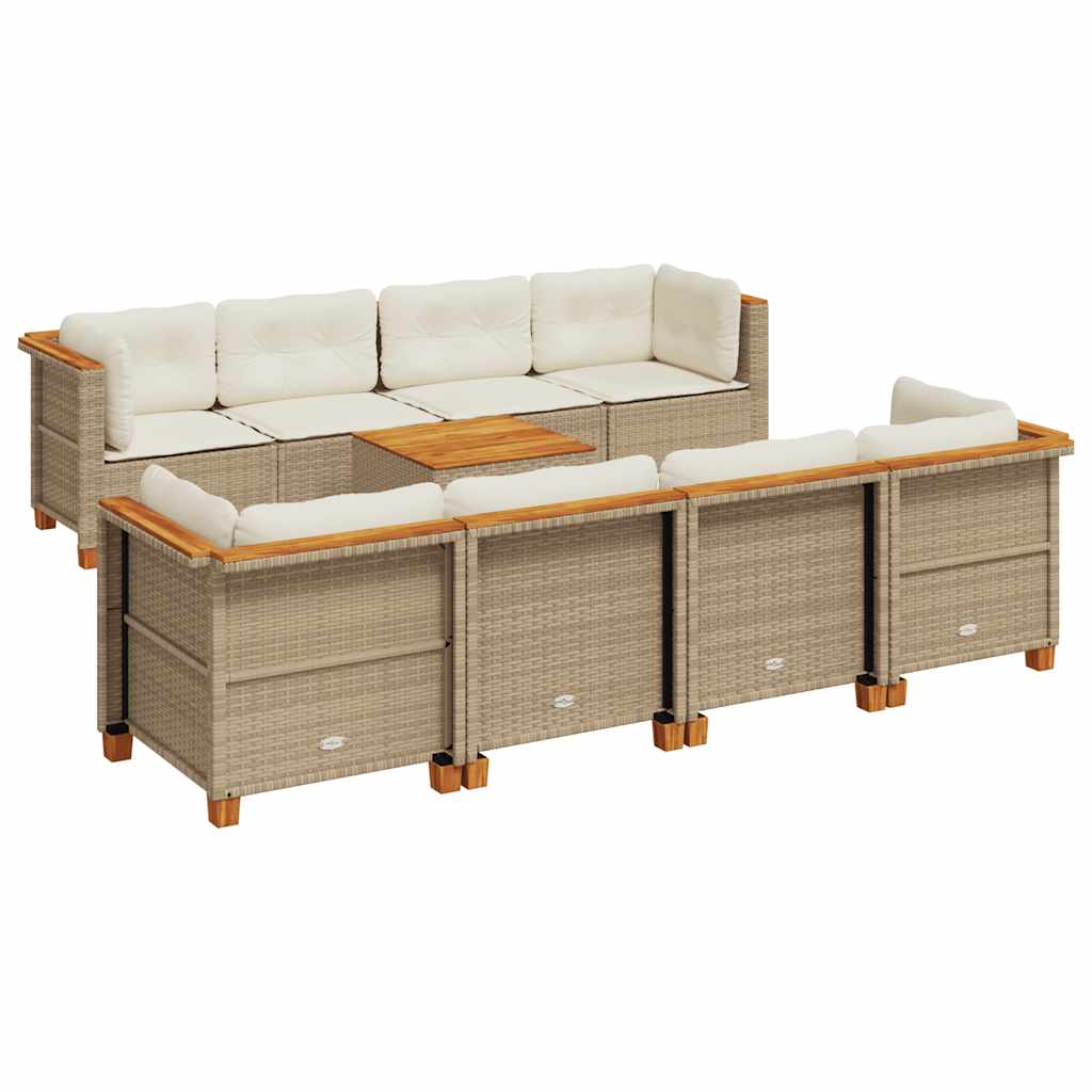 Set Divano da Giardino 9 pz con Cuscini Beige in Polyrattan - homemem39