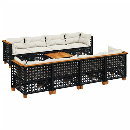 Set Divani da Giardino 9 pz con Cuscini Nero in Polyrattan | homemem39