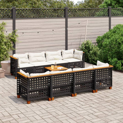 Set Divani da Giardino 9 pz con Cuscini Nero in Polyrattan | homemem39