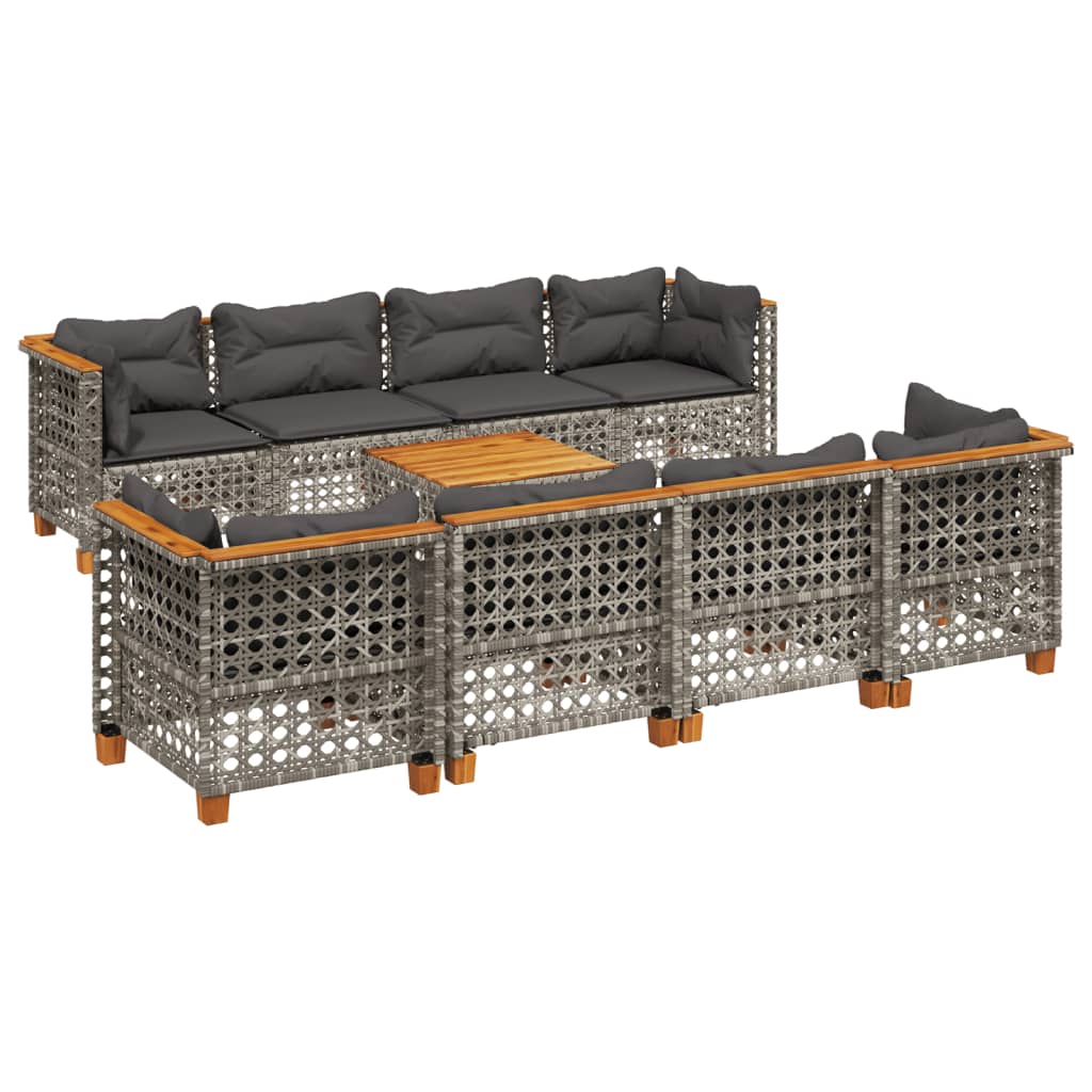 Set Divano da Giardino 9 pz con Cuscini Grigio in Polyrattan | homemem39