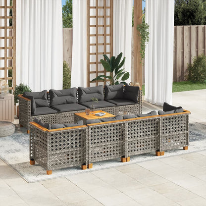 Set Divano da Giardino 9 pz con Cuscini Grigio in Polyrattan | homemem39
