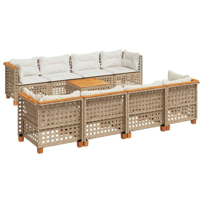 Set Divano da Giardino 9 pz con Cuscini Beige in Polyrattan