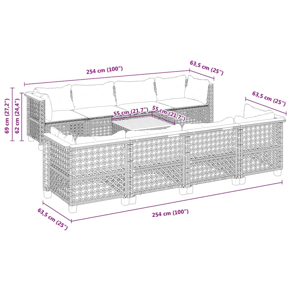 Set Divano da Giardino 9 pz con Cuscini Beige in Polyrattan | homemem39
