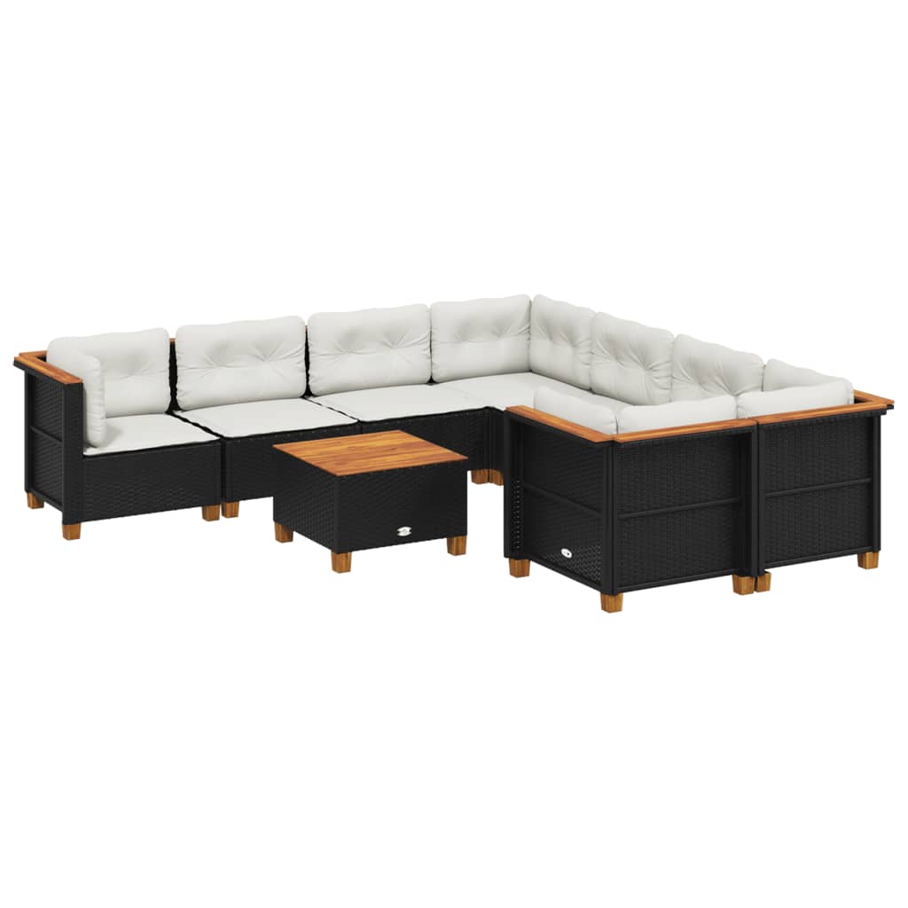 Set Divani da Giardino 9 pz con Cuscini Nero in Polyrattan - homemem39