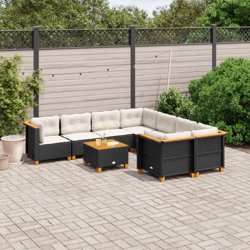 Set Divani da Giardino 9 pz con Cuscini Nero in Polyrattan | homemem39