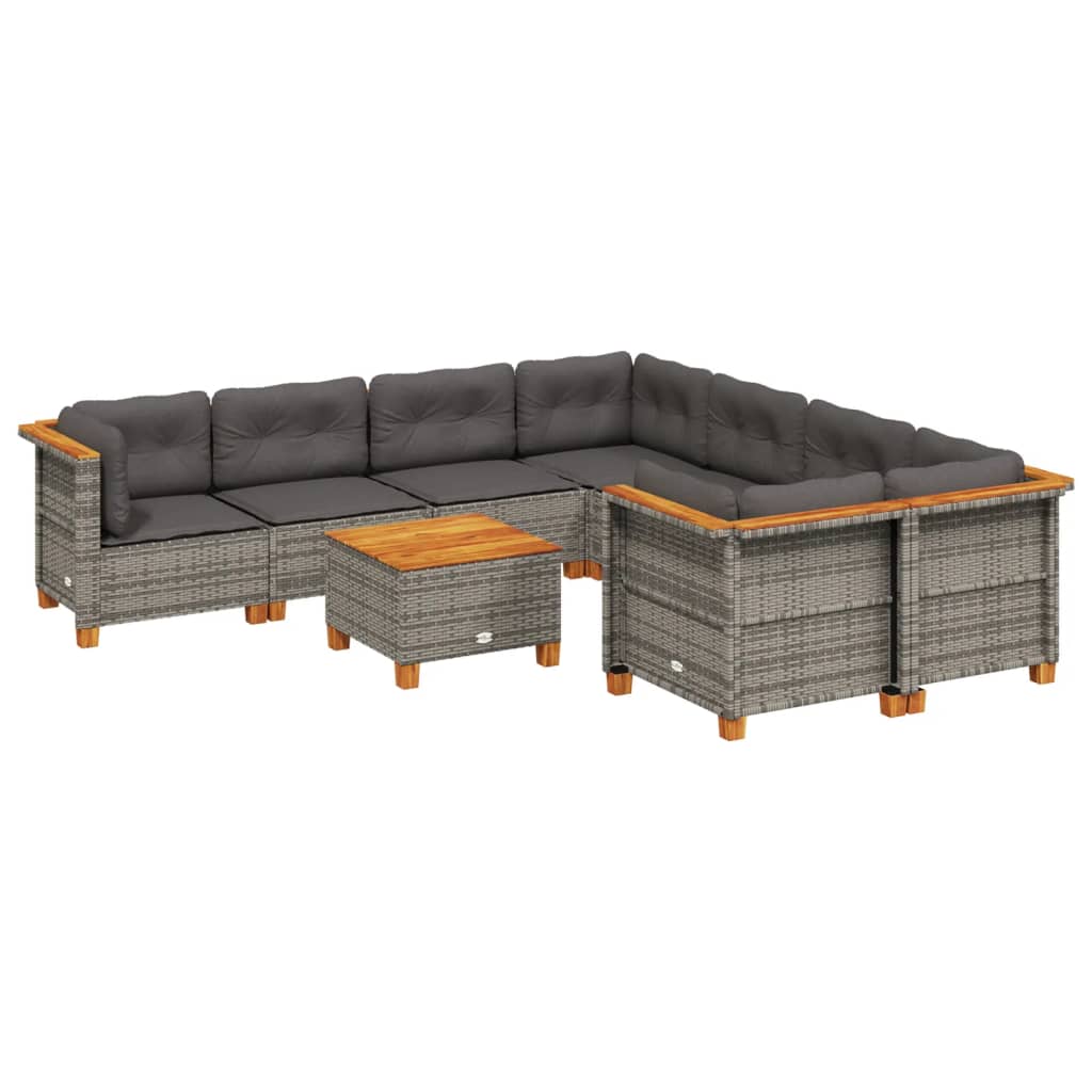 Set Divano da Giardino 9 pz con Cuscini Grigio in Polyrattan | homemem39