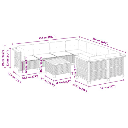 Set Divano da Giardino 9 pz con Cuscini Grigio in Polyrattan | homemem39