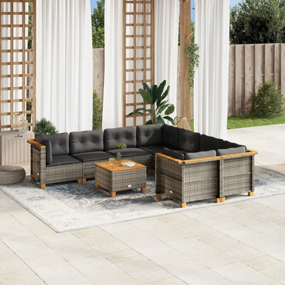 Set Divano da Giardino 9 pz con Cuscini Grigio in Polyrattan