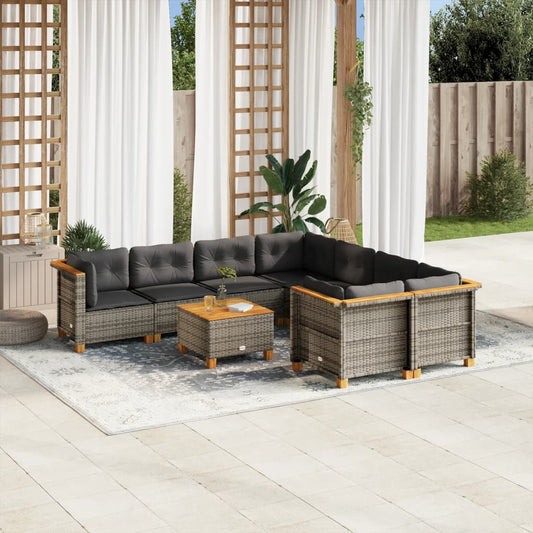 Set Divano da Giardino 9 pz con Cuscini Grigio in Polyrattan - homemem39