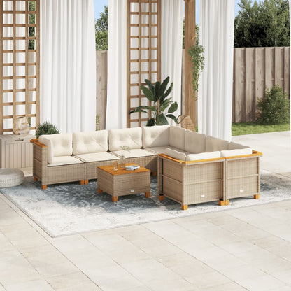 Set Divano da Giardino 9 pz con Cuscini Beige in Polyrattan - homemem39