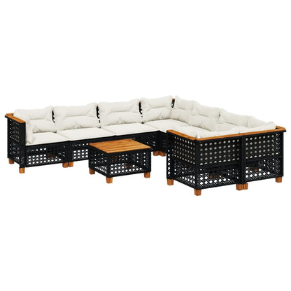 Set Divani da Giardino 9 pz con Cuscini Nero in Polyrattan | homemem39