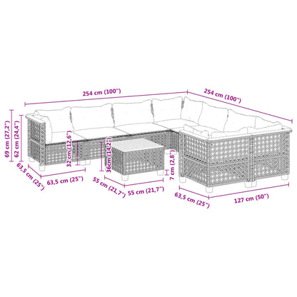 Set Divani da Giardino 9 pz con Cuscini Nero in Polyrattan | homemem39