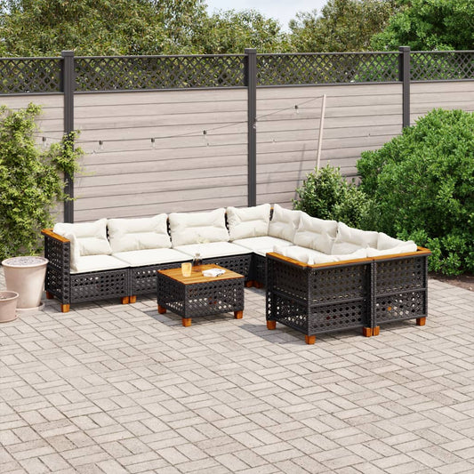 Set Divani da Giardino 9 pz con Cuscini Nero in Polyrattan - homemem39